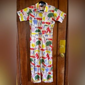 NOOWORKS | A-OK Palm Print Short Sleeve Coveralls | Size Small